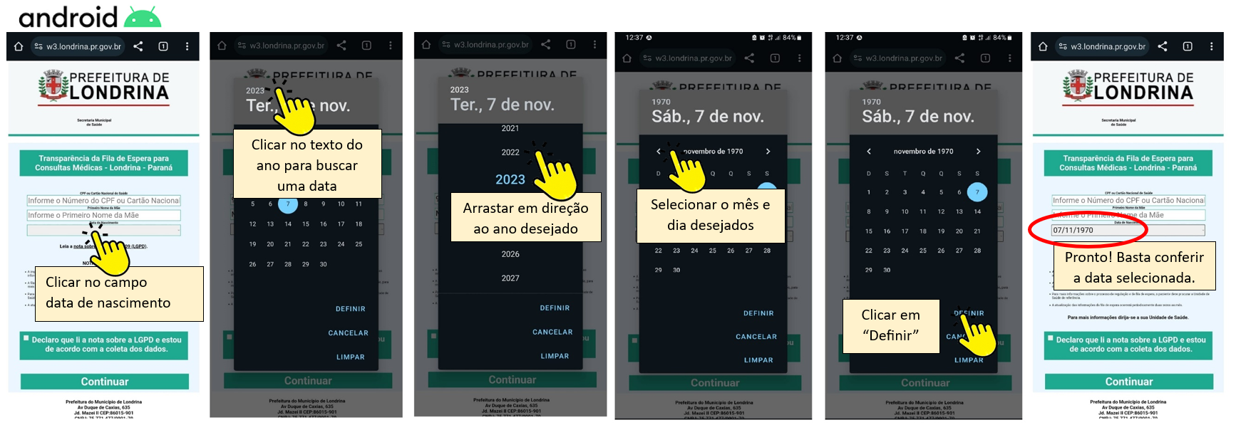 Seleção de Data para Telefones Android